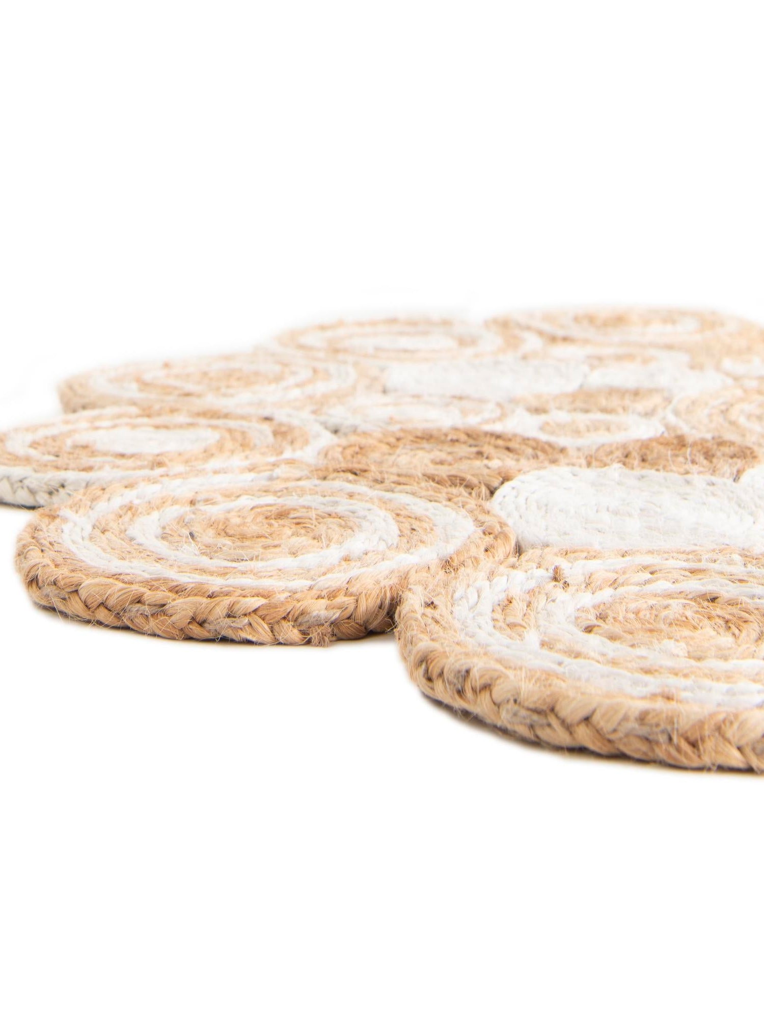Natural and White 2' x 2' Braided Jute Round Area Rug 100% Jute Hand Braided Natural Eco-Friendly Boho Style Carpet for Living Rooms Dining Office Space Dorms for Sale at Rug Engine