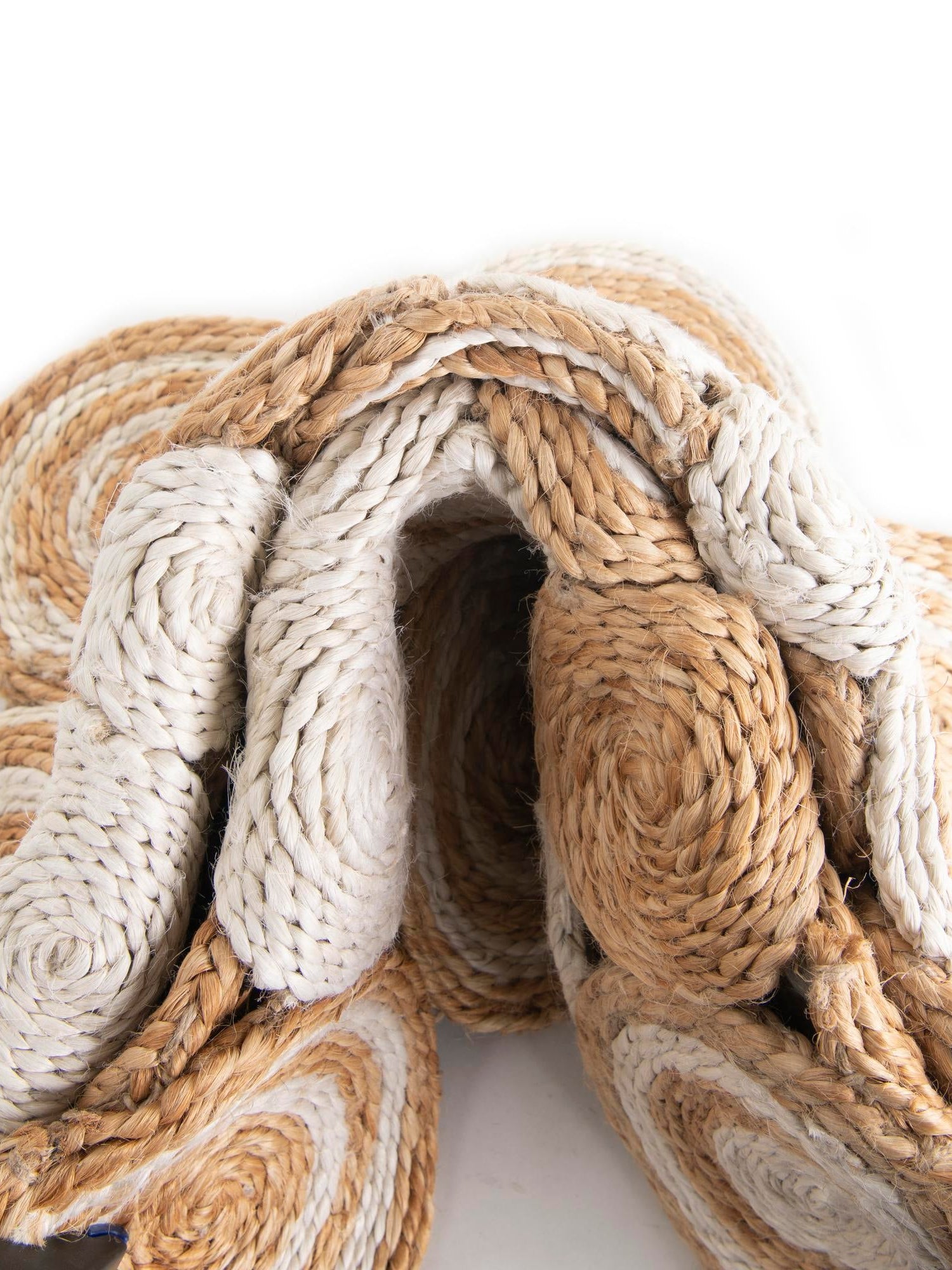 Natural and White 2' x 2' Braided Jute Round Area Rug 100% Jute Hand Braided Natural Eco-Friendly Boho Style Carpet for Living Rooms Dining Office Space Dorms for Sale at Rug Engine