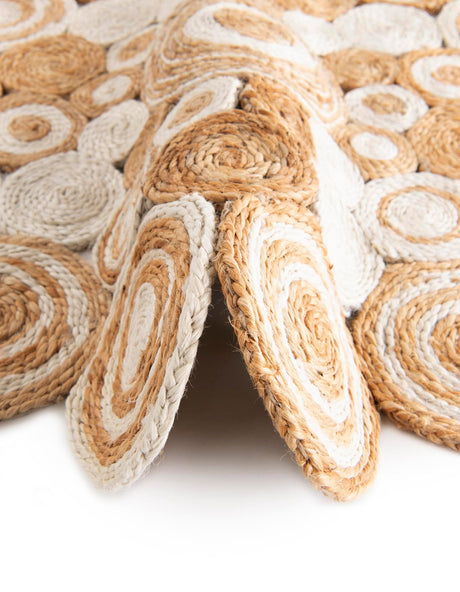 Natural and White 4' 1 x 4' 1 Braided Jute Round Area Rug 100% Jute Hand Braided Natural Eco-Friendly Boho Style Carpet for Living Rooms Dining Office Space Dorms for Sale at Rug Engine