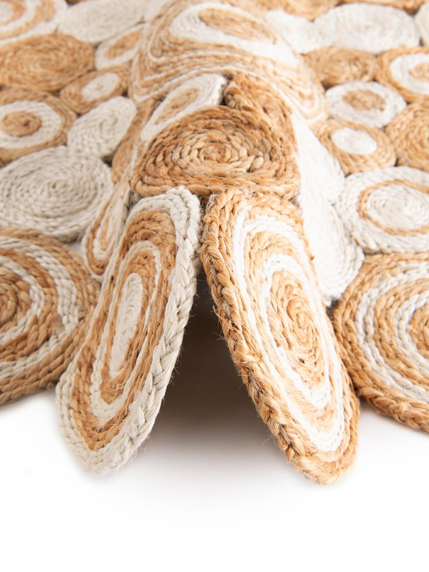 Natural and White 2' x 2' Braided Jute Round Area Rug 100% Jute Hand Braided Natural Eco-Friendly Boho Style Carpet for Living Rooms Dining Office Space Dorms for Sale at Rug Engine
