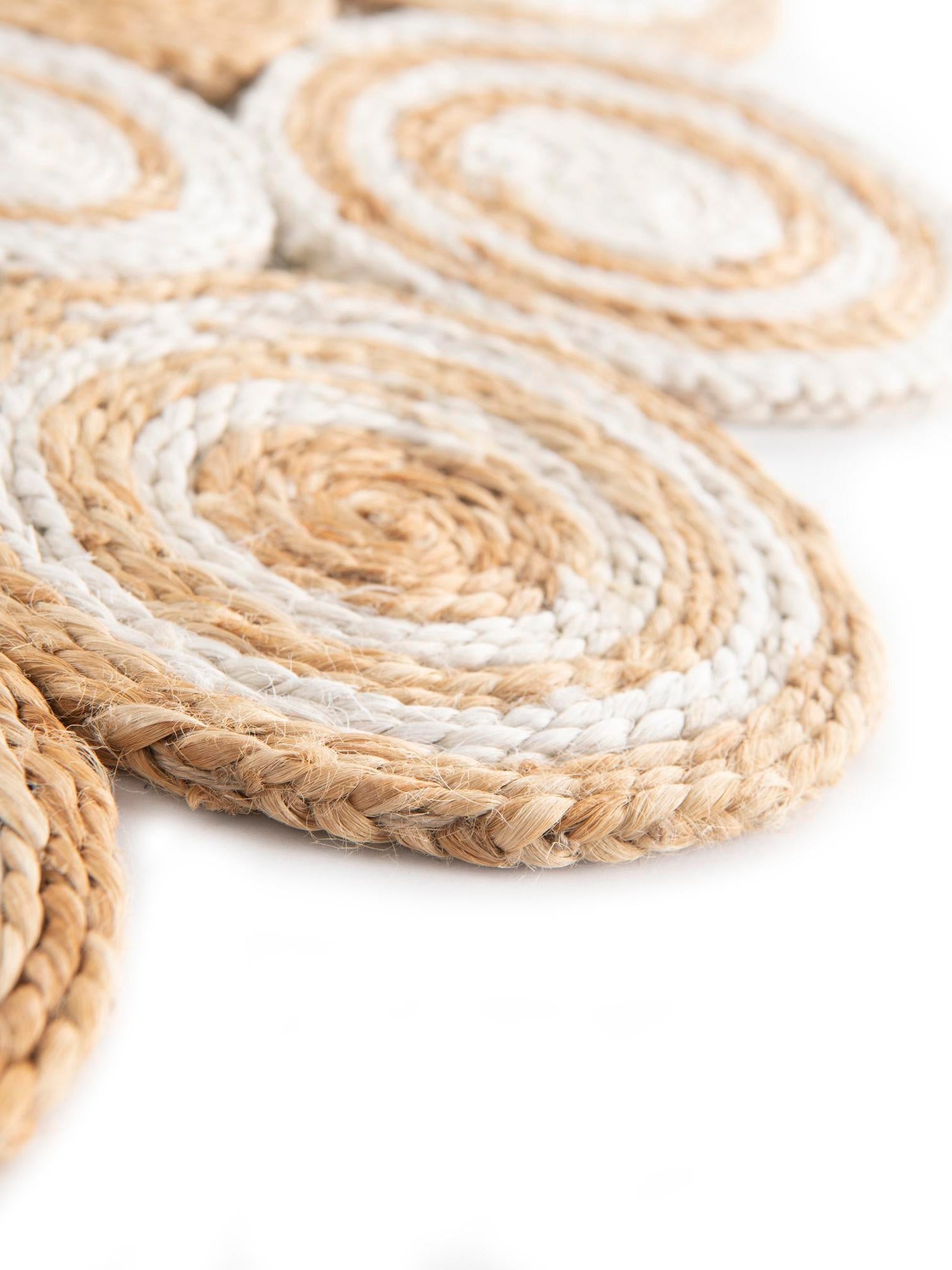 Natural and White 2' x 2' Braided Jute Round Area Rug 100% Jute Hand Braided Natural Eco-Friendly Boho Style Carpet for Living Rooms Dining Office Space Dorms for Sale at Rug Engine