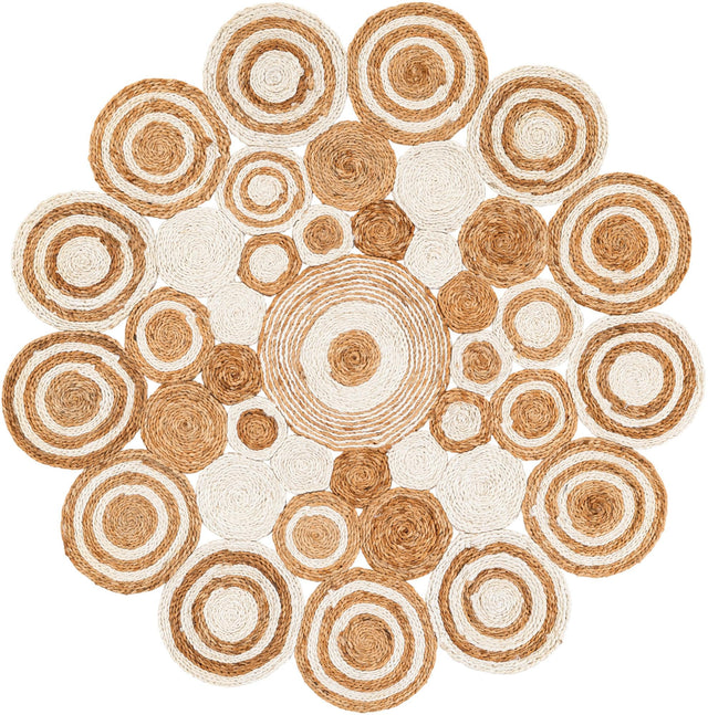 Natural and White 4' 1 x 4' 1 Braided Jute Round Rug