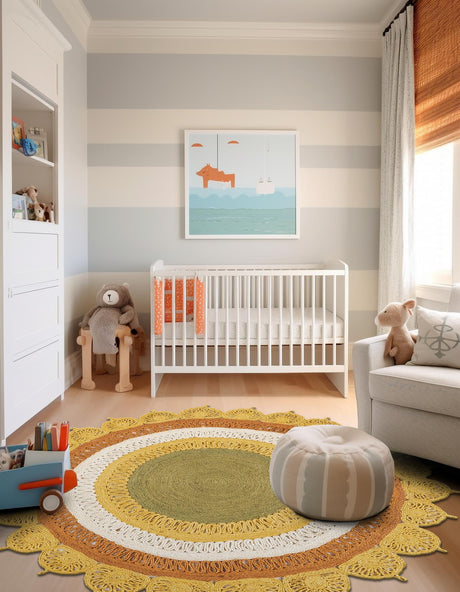 Sunflower Yellow 6' 1 x 6' 1 Braided Jute Round Area Rug 100% Jute Hand Braided Natural Eco-Friendly Boho Style Carpet for Living Rooms Dining Office Space Dorms for Sale at Rug Engine