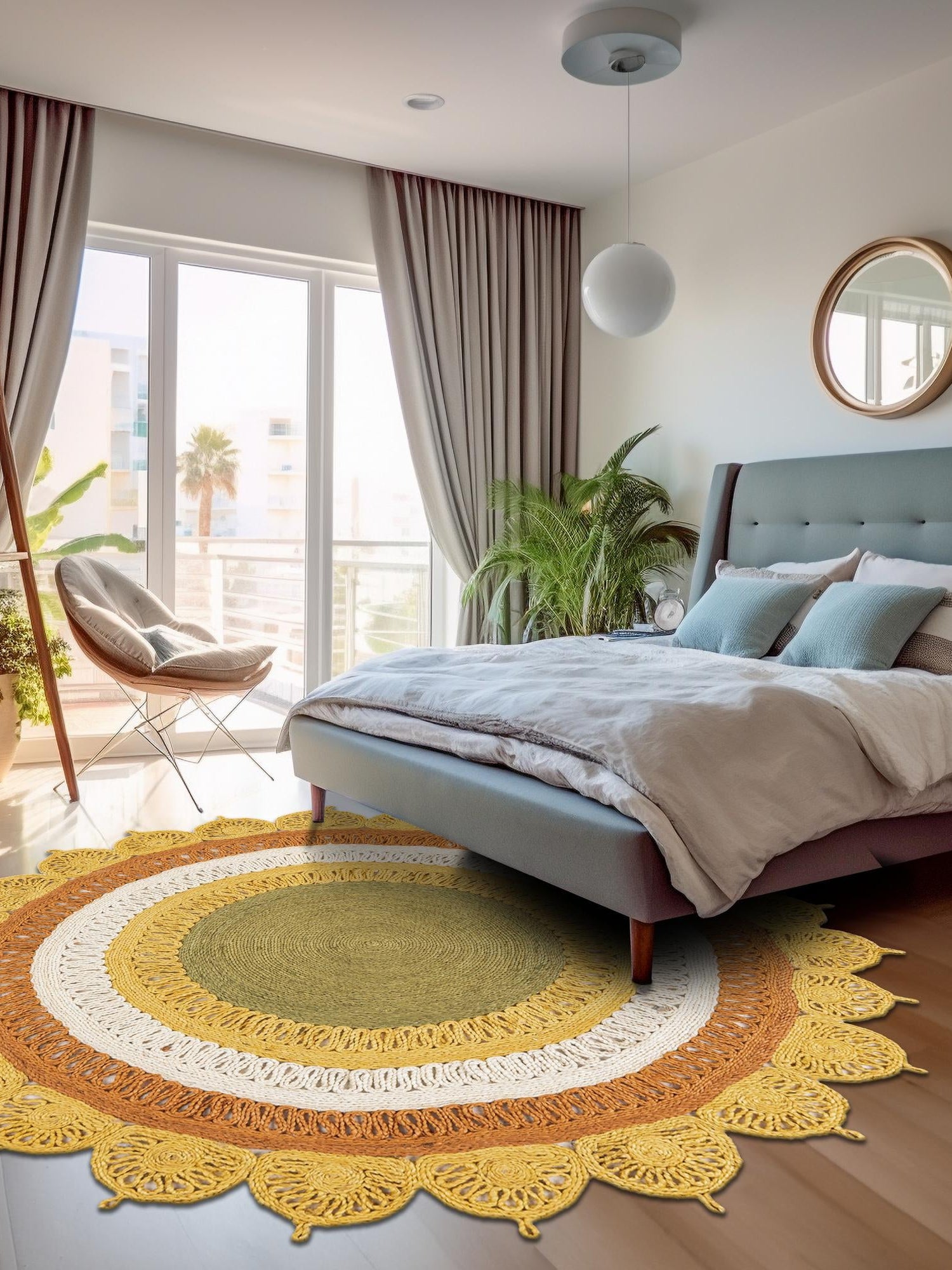Sunflower Yellow 4' 1 x 4' 1 Braided Jute Round Area Rug 100% Jute Hand Braided Natural Eco-Friendly Boho Style Carpet for Living Rooms Dining Office Space Dorms for Sale at Rug Engine