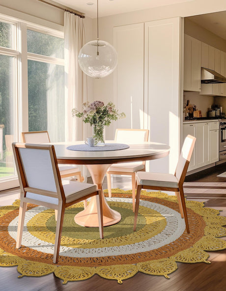 Sunflower Yellow 6' 1 x 6' 1 Braided Jute Round Area Rug 100% Jute Hand Braided Natural Eco-Friendly Boho Style Carpet for Living Rooms Dining Office Space Dorms for Sale at Rug Engine