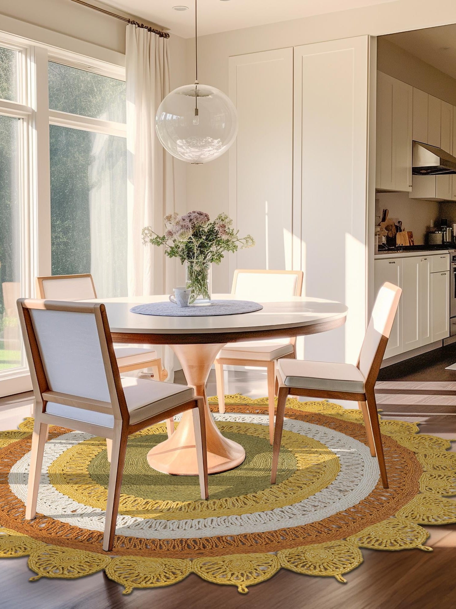 Sunflower Yellow 4' 1 x 4' 1 Braided Jute Round Area Rug 100% Jute Hand Braided Natural Eco-Friendly Boho Style Carpet for Living Rooms Dining Office Space Dorms for Sale at Rug Engine