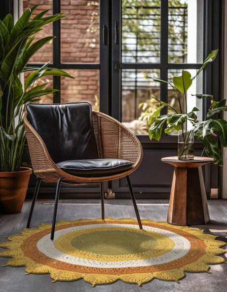 Sunflower Yellow 3' 3 x 3' 3 Braided Jute Round Area Rug 100% Jute Hand Braided Natural Eco-Friendly Boho Style Carpet for Living Rooms Dining Office Space Dorms for Sale at Rug Engine