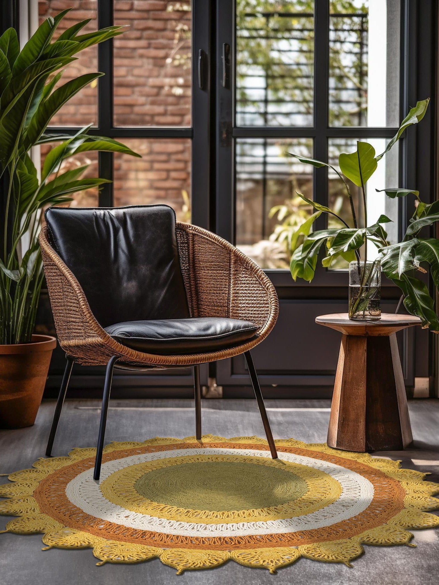 Sunflower Yellow 4' 1 x 4' 1 Braided Jute Round Area Rug 100% Jute Hand Braided Natural Eco-Friendly Boho Style Carpet for Living Rooms Dining Office Space Dorms for Sale at Rug Engine