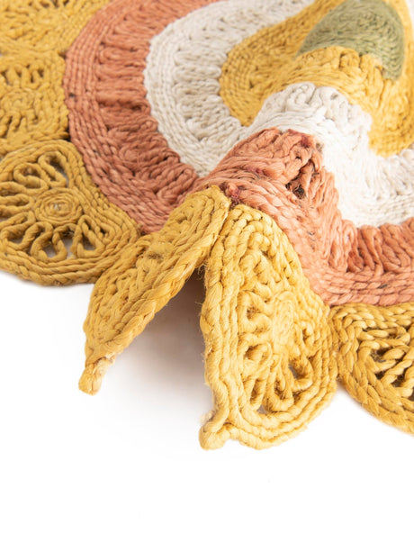 Sunflower Yellow 5' 3 x 5' 3 Braided Jute Round Area Rug 100% Jute Hand Braided Natural Eco-Friendly Boho Style Carpet for Living Rooms Dining Office Space Dorms for Sale at Rug Engine