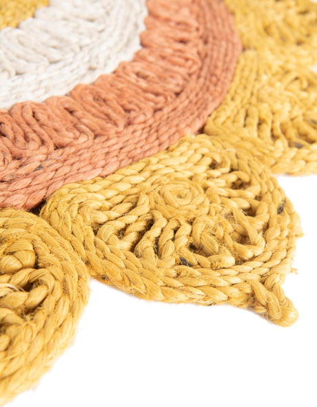 Sunflower Yellow 5' 3 x 5' 3 Braided Jute Round Area Rug 100% Jute Hand Braided Natural Eco-Friendly Boho Style Carpet for Living Rooms Dining Office Space Dorms for Sale at Rug Engine
