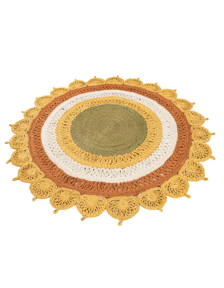 Sunflower Yellow 5' 3 x 5' 3 Braided Jute Round Area Rug 100% Jute Hand Braided Natural Eco-Friendly Boho Style Carpet for Living Rooms Dining Office Space Dorms for Sale at Rug Engine