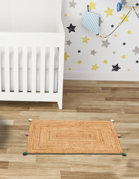 Multicolor 2' x 3' 1 Kids Braided Jute Rectangle Area Rug for Baby Nursery, Toddler Playroom,  Bedrooms All Natural Eco-Friendly Sustainable Carpet for Sale at Rug Engine
