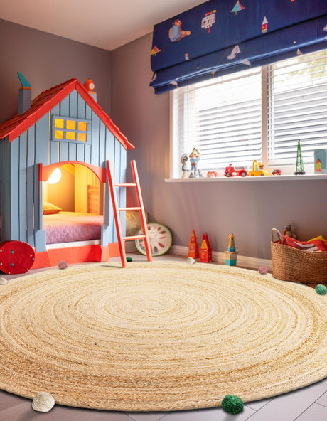 Multicolor 3' 1 x 3' 1 Kids Braided Jute Round Area Rug for Baby Nursery, Toddler Playroom,  Bedrooms All Natural Eco-Friendly Sustainable Carpet for Sale at Rug Engine