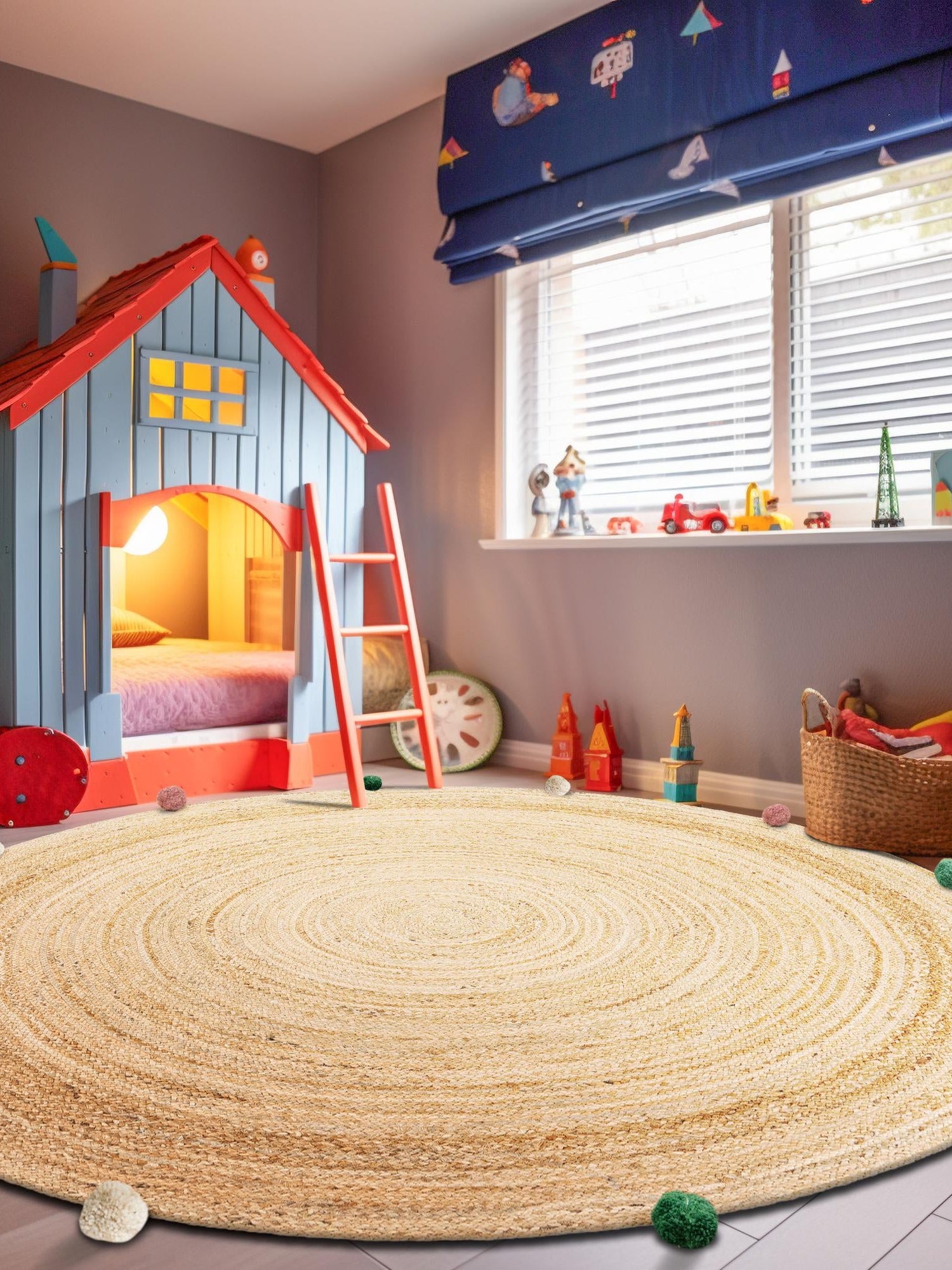 Multicolor 2' x 2' Kids Braided Jute Round Area Rug for Baby Nursery, Toddler Playroom,  Bedrooms All Natural Eco-Friendly Sustainable Carpet for Sale at Rug Engine