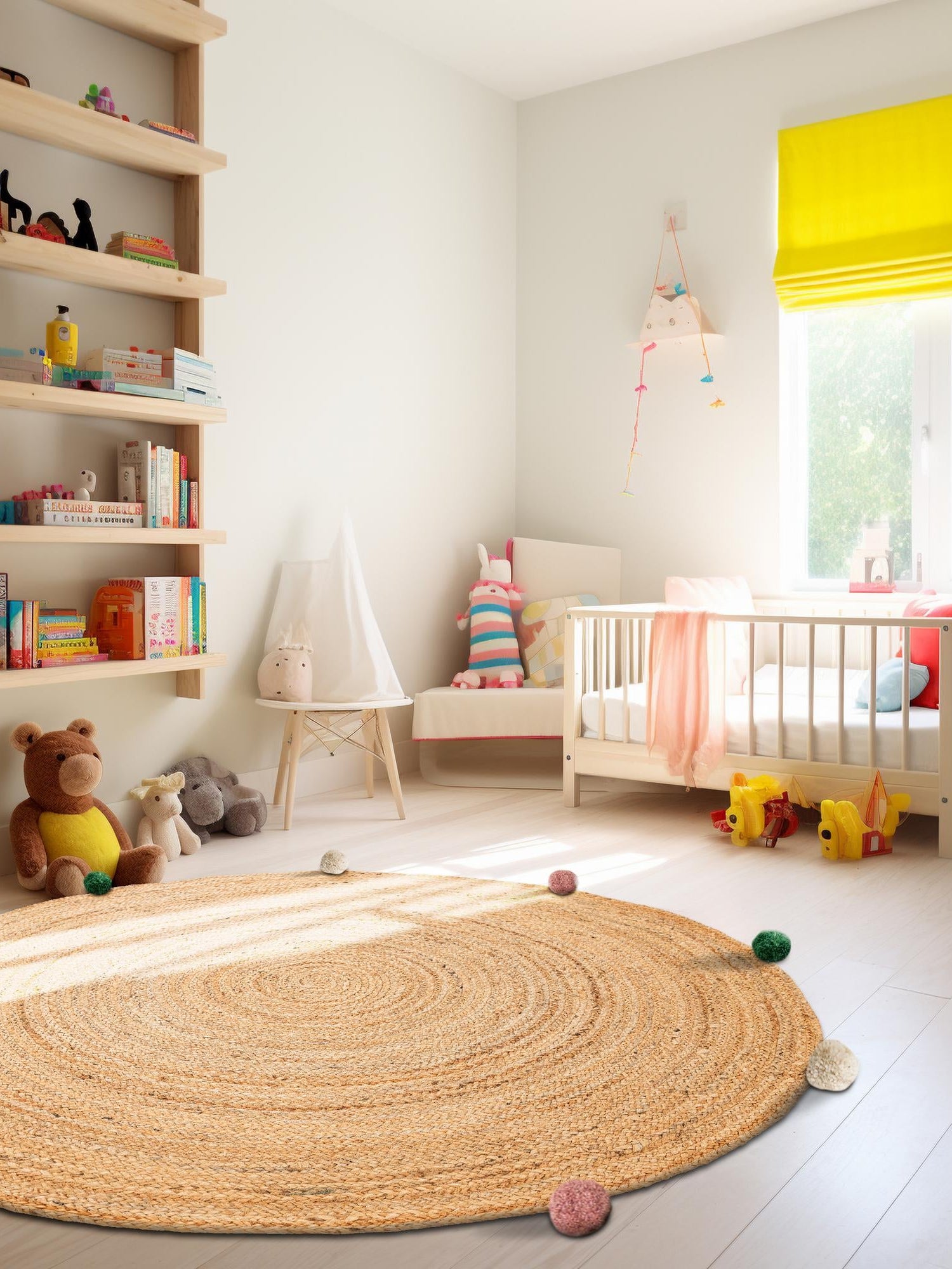 Multicolor 3' 1 x 3' 1 Kids Braided Jute Round Area Rug for Baby Nursery, Toddler Playroom,  Bedrooms All Natural Eco-Friendly Sustainable Carpet for Sale at Rug Engine