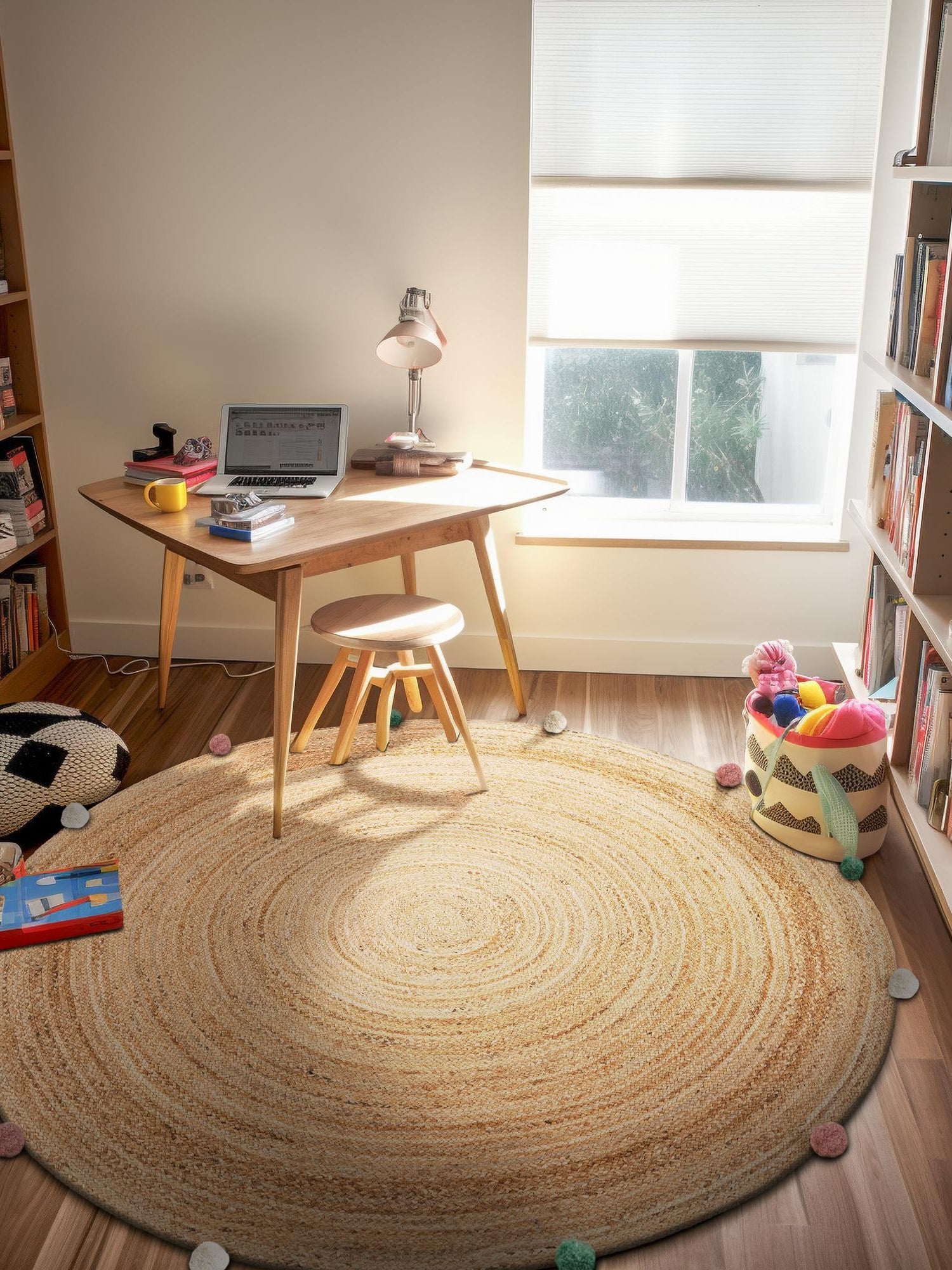 Multicolor 3' 1 x 3' 1 Kids Braided Jute Round Area Rug for Baby Nursery, Toddler Playroom,  Bedrooms All Natural Eco-Friendly Sustainable Carpet for Sale at Rug Engine