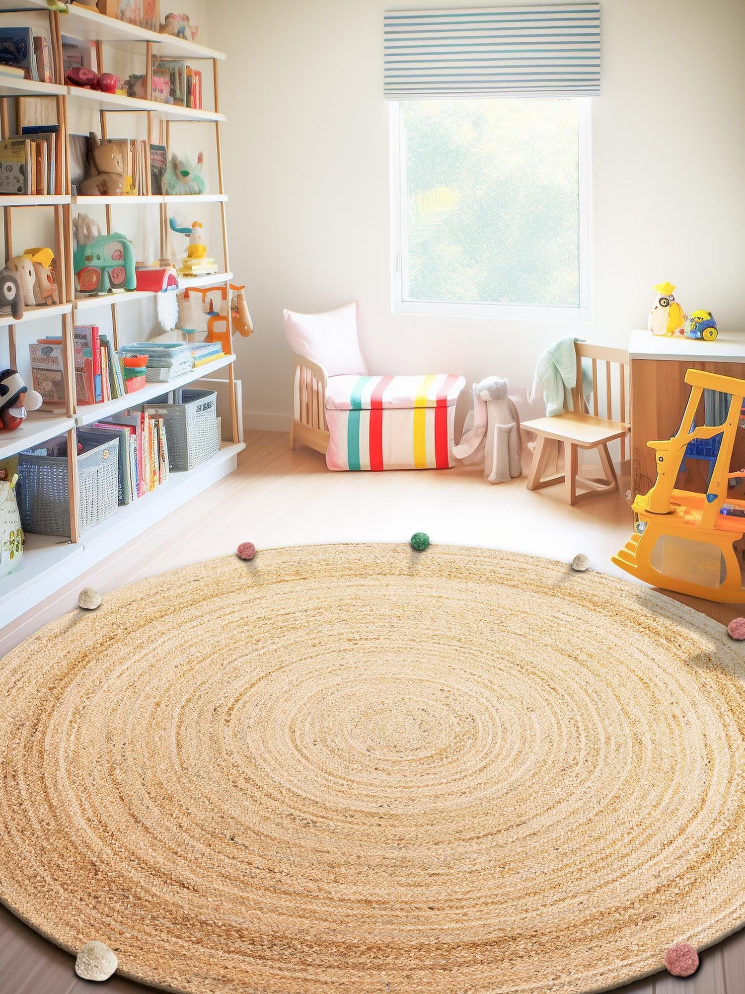 Multicolor 3' 1 x 3' 1 Kids Braided Jute Round Area Rug for Baby Nursery, Toddler Playroom,  Bedrooms All Natural Eco-Friendly Sustainable Carpet for Sale at Rug Engine