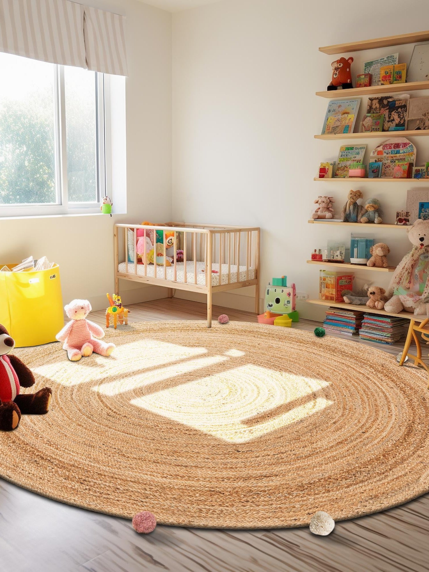 Multicolor 3' 1 x 3' 1 Kids Braided Jute Round Area Rug for Baby Nursery, Toddler Playroom,  Bedrooms All Natural Eco-Friendly Sustainable Carpet for Sale at Rug Engine
