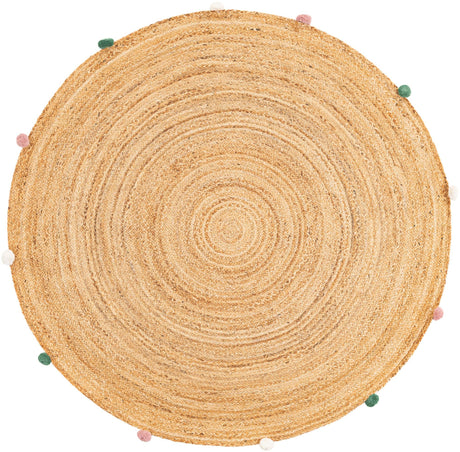 Multicolor 5' 3 x 5' 3 Kids Braided Jute Round Area Rug for Baby Nursery, Toddler Playroom,  Bedrooms All Natural Eco-Friendly Sustainable Carpet for Sale at Rug Engine