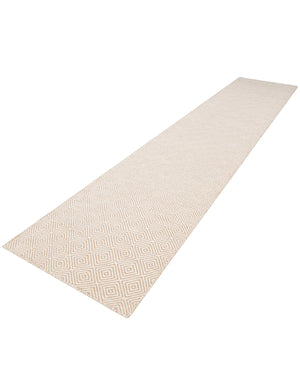 Beige 2' 7 x 14' 1 Geo Trellis Flatweave Runner Area Rug 80% Wool & 20% Cotton Natural Geometric Carpet for Living, Office, Dining, Dorms for Sale at Rug Engine