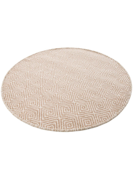 Beige 3' 1 x 3' 1 Geo Trellis Flatweave Round Area Rug 80% Wool & 20% Cotton Natural Geometric Carpet for Living, Office, Dining, Dorms for Sale at Rug Engine
