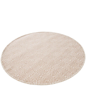 Beige 3' 1 x 3' 1 Geo Trellis Flatweave Round Area Rug 80% Wool & 20% Cotton Natural Geometric Carpet for Living, Office, Dining, Dorms for Sale at Rug Engine