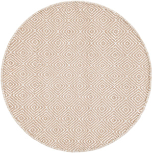 Beige 3' 1 x 3' 1 Geo Trellis Flatweave Round Area Rug 80% Wool & 20% Cotton Natural Geometric Carpet for Living, Office, Dining, Dorms for Sale at Rug Engine