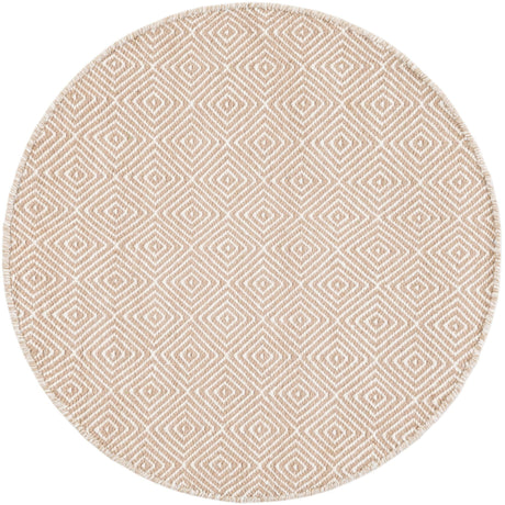 Beige 3' 1 x 3' 1 Geo Trellis Flatweave Round Area Rug 80% Wool & 20% Cotton Natural Geometric Carpet for Living, Office, Dining, Dorms for Sale at Rug Engine