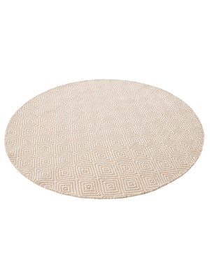 Beige 4' 1 x 4' 1 Geo Trellis Flatweave Round Area Rug 80% Wool & 20% Cotton Natural Geometric Carpet for Living, Office, Dining, Dorms for Sale at Rug Engine