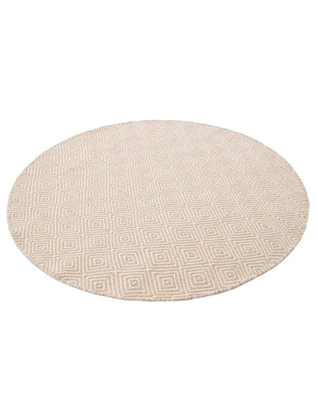 Beige 4' 1 x 4' 1 Geo Trellis Flatweave Round Area Rug 80% Wool & 20% Cotton Natural Geometric Carpet for Living, Office, Dining, Dorms for Sale at Rug Engine