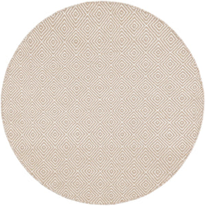 Beige 4' 1 x 4' 1 Geo Trellis Flatweave Round Area Rug 80% Wool & 20% Cotton Natural Geometric Carpet for Living, Office, Dining, Dorms for Sale at Rug Engine