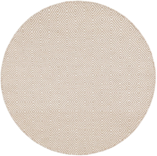 Beige 4' 1 x 4' 1 Geo Trellis Flatweave Round Area Rug 80% Wool & 20% Cotton Natural Geometric Carpet for Living, Office, Dining, Dorms for Sale at Rug Engine