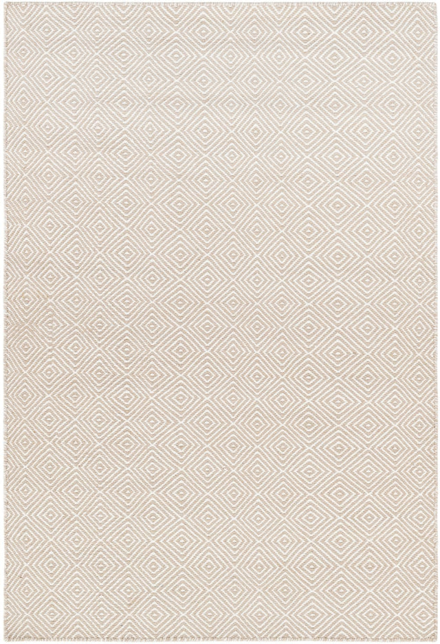 Beige 4' 1 x 6' 1 Geo Trellis Flatweave Rectangle Area Rug 80% Wool & 20% Cotton Natural Geometric Carpet for Living, Office, Dining, Dorms for Sale at Rug Engine
