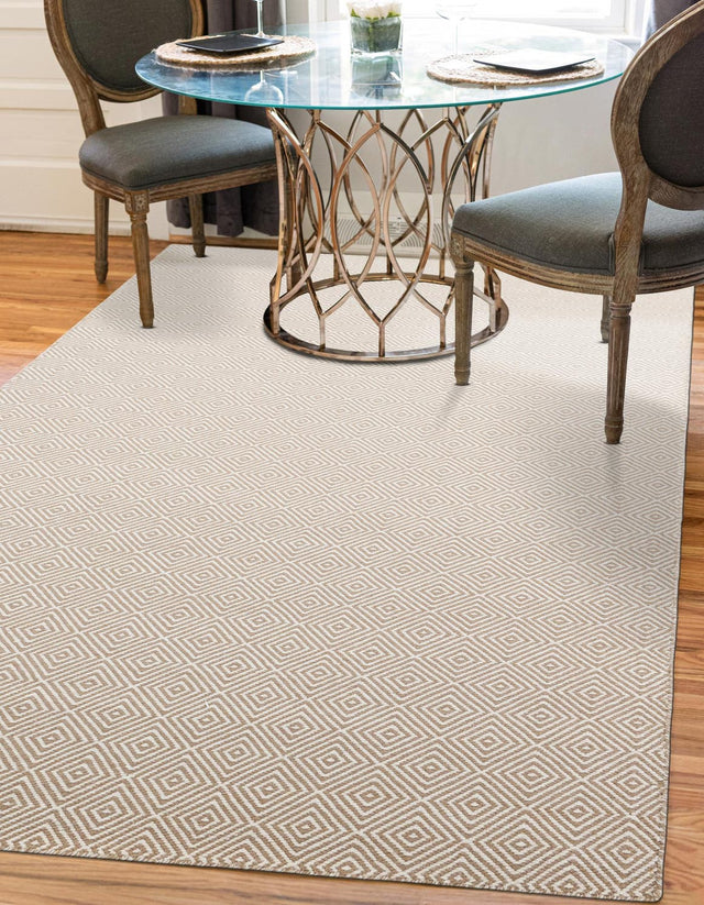 Beige 10' x 14' 1 Geo Trellis Flatweave Rectangle Rug