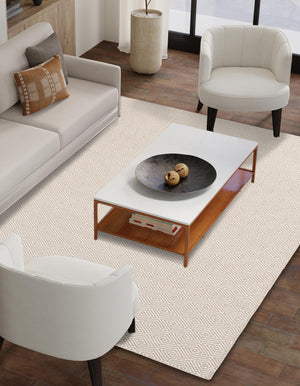 Beige 6' 1 x 9' Geo Trellis Flatweave Rectangle Area Rug 80% Wool & 20% Cotton Natural Geometric Carpet for Living, Office, Dining, Dorms for Sale at Rug Engine