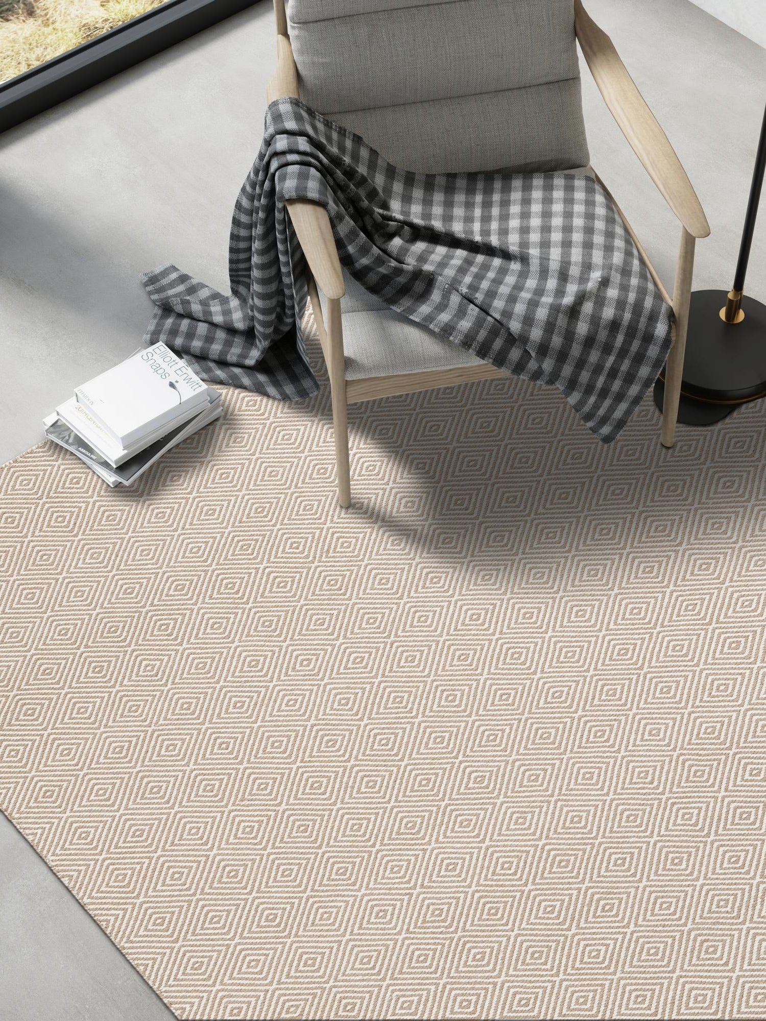 Beige 10' x 14' 1 Geo Trellis Flatweave Rectangle Area Rug 80% Wool & 20% Cotton Natural Geometric Carpet for Living, Office, Dining, Dorms for Sale at Rug Engine