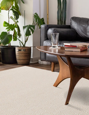 Beige 5' 1 x 8' Geo Trellis Flatweave Rectangle Area Rug 80% Wool & 20% Cotton Natural Geometric Carpet for Living, Office, Dining, Dorms for Sale at Rug Engine
