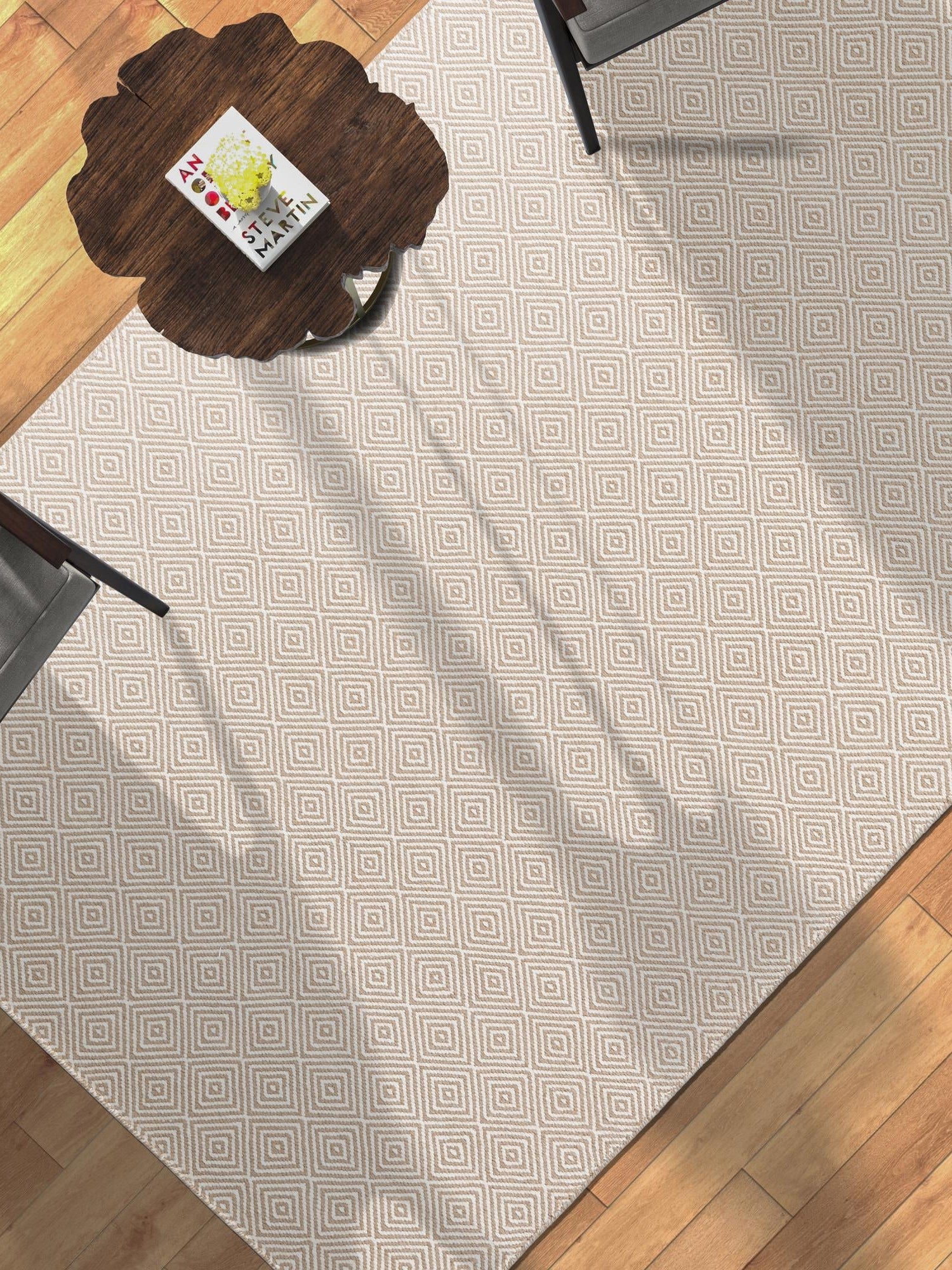 Beige 5' 1 x 8' Geo Trellis Flatweave Rectangle Area Rug 80% Wool & 20% Cotton Natural Geometric Carpet for Living, Office, Dining, Dorms for Sale at Rug Engine