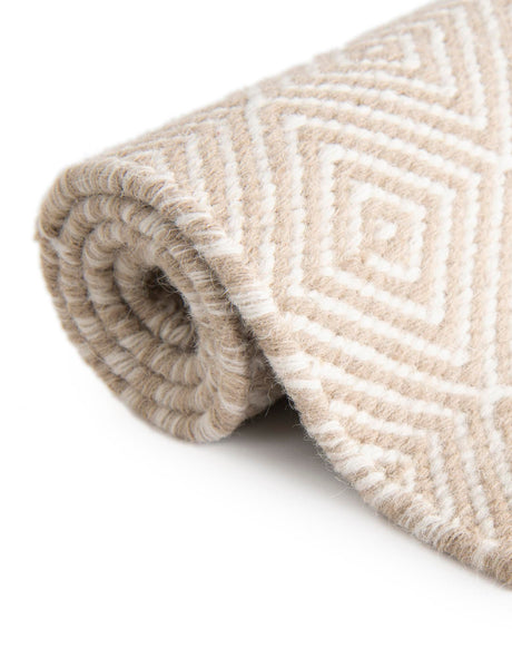 Beige 5' 1 x 8' Geo Trellis Flatweave Rectangle Area Rug 80% Wool & 20% Cotton Natural Geometric Carpet for Living, Office, Dining, Dorms for Sale at Rug Engine