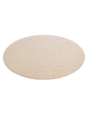 Beige 6' 1 x 6' 1 Geo Trellis Flatweave Round Area Rug 80% Wool & 20% Cotton Natural Geometric Carpet for Living, Office, Dining, Dorms for Sale at Rug Engine