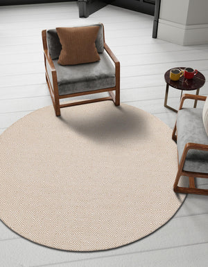 Beige 3' 1 x 3' 1 Geo Trellis Flatweave Round Area Rug 80% Wool & 20% Cotton Natural Geometric Carpet for Living, Office, Dining, Dorms for Sale at Rug Engine