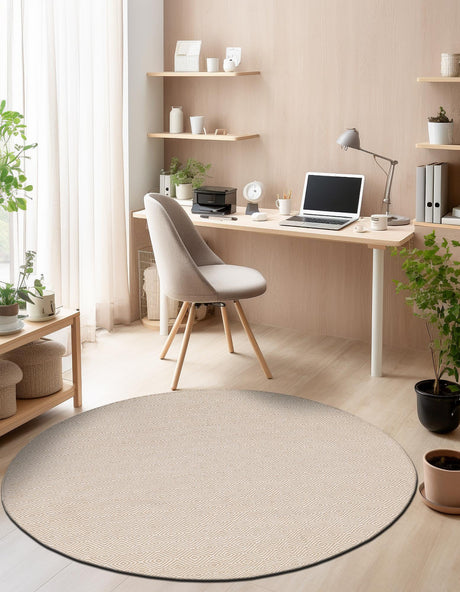 Beige 3' 1 x 3' 1 Geo Trellis Flatweave Round Area Rug 80% Wool & 20% Cotton Natural Geometric Carpet for Living, Office, Dining, Dorms for Sale at Rug Engine