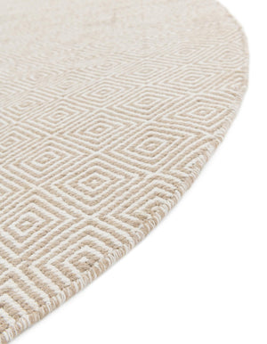 Beige 3' 1 x 3' 1 Geo Trellis Flatweave Round Area Rug 80% Wool & 20% Cotton Natural Geometric Carpet for Living, Office, Dining, Dorms for Sale at Rug Engine