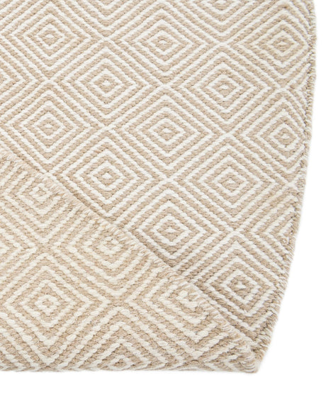 Beige 3' 1 x 3' 1 Geo Trellis Flatweave Round Area Rug 80% Wool & 20% Cotton Natural Geometric Carpet for Living, Office, Dining, Dorms for Sale at Rug Engine