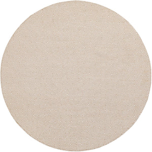 Beige 6' 1 x 6' 1 Geo Trellis Flatweave Round Area Rug 80% Wool & 20% Cotton Natural Geometric Carpet for Living, Office, Dining, Dorms for Sale at Rug Engine