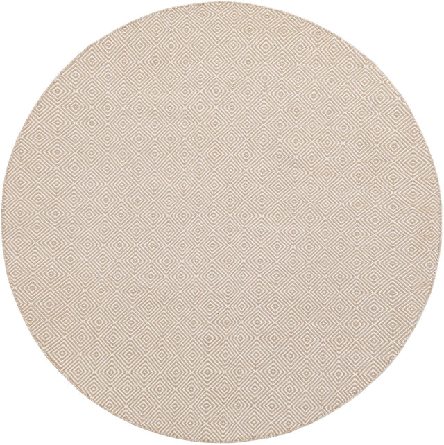 Beige 6' 1 x 6' 1 Geo Trellis Flatweave Round Area Rug 80% Wool & 20% Cotton Natural Geometric Carpet for Living, Office, Dining, Dorms for Sale at Rug Engine