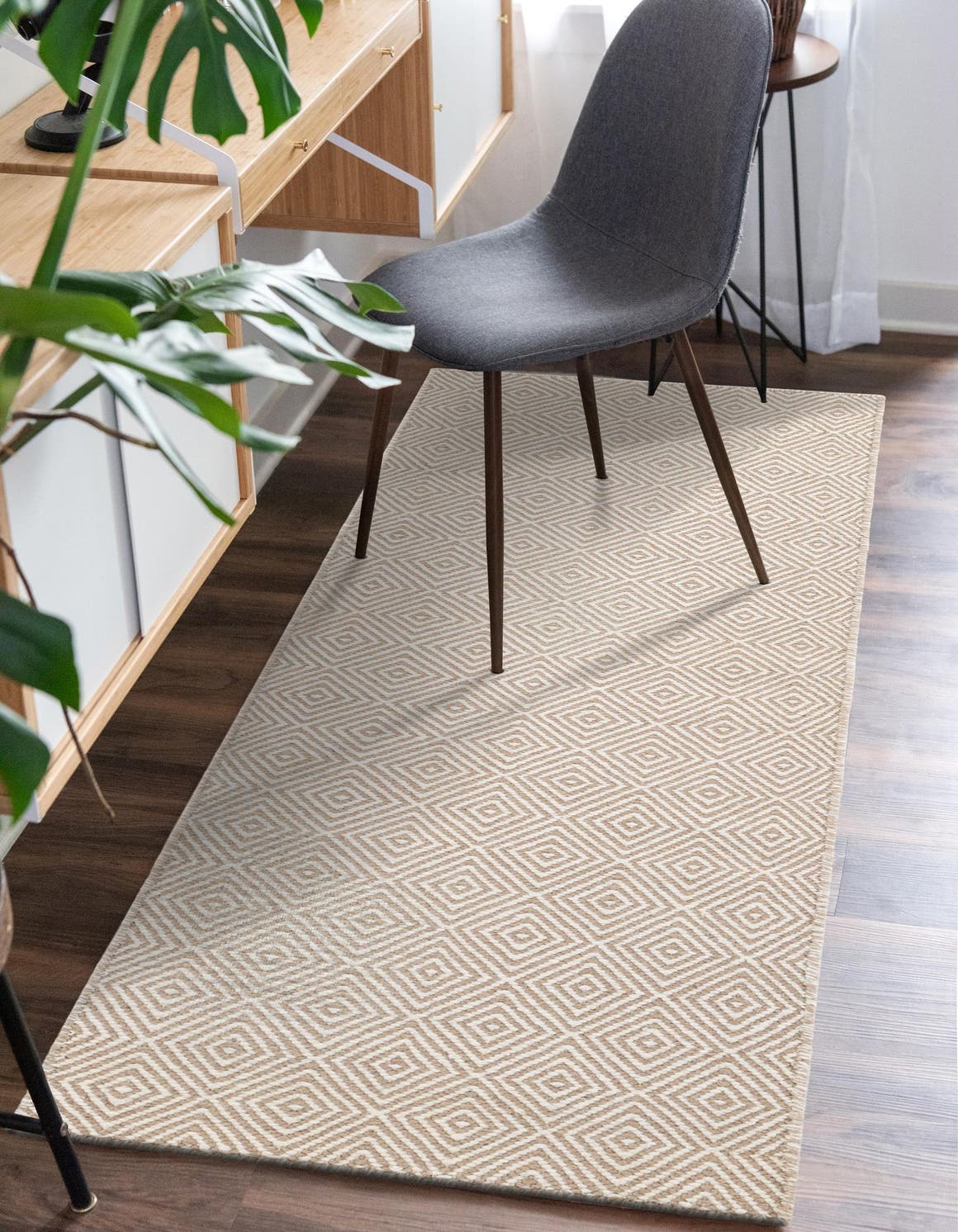 Beige 2' x 8' Geo Trellis Flatweave Runner Area Rug 80% Wool & 20% Cotton Natural Geometric Carpet for Living, Office, Dining, Dorms for Sale at Rug Engine