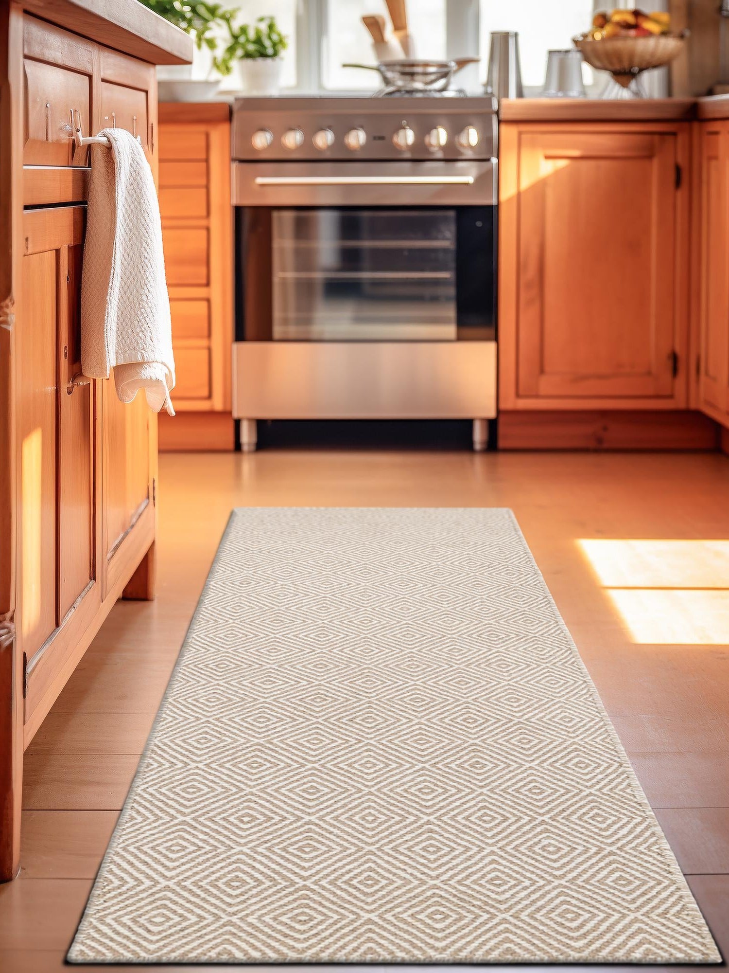 Beige 2' x 8' Geo Trellis Flatweave Runner Area Rug 80% Wool & 20% Cotton Natural Geometric Carpet for Living, Office, Dining, Dorms for Sale at Rug Engine