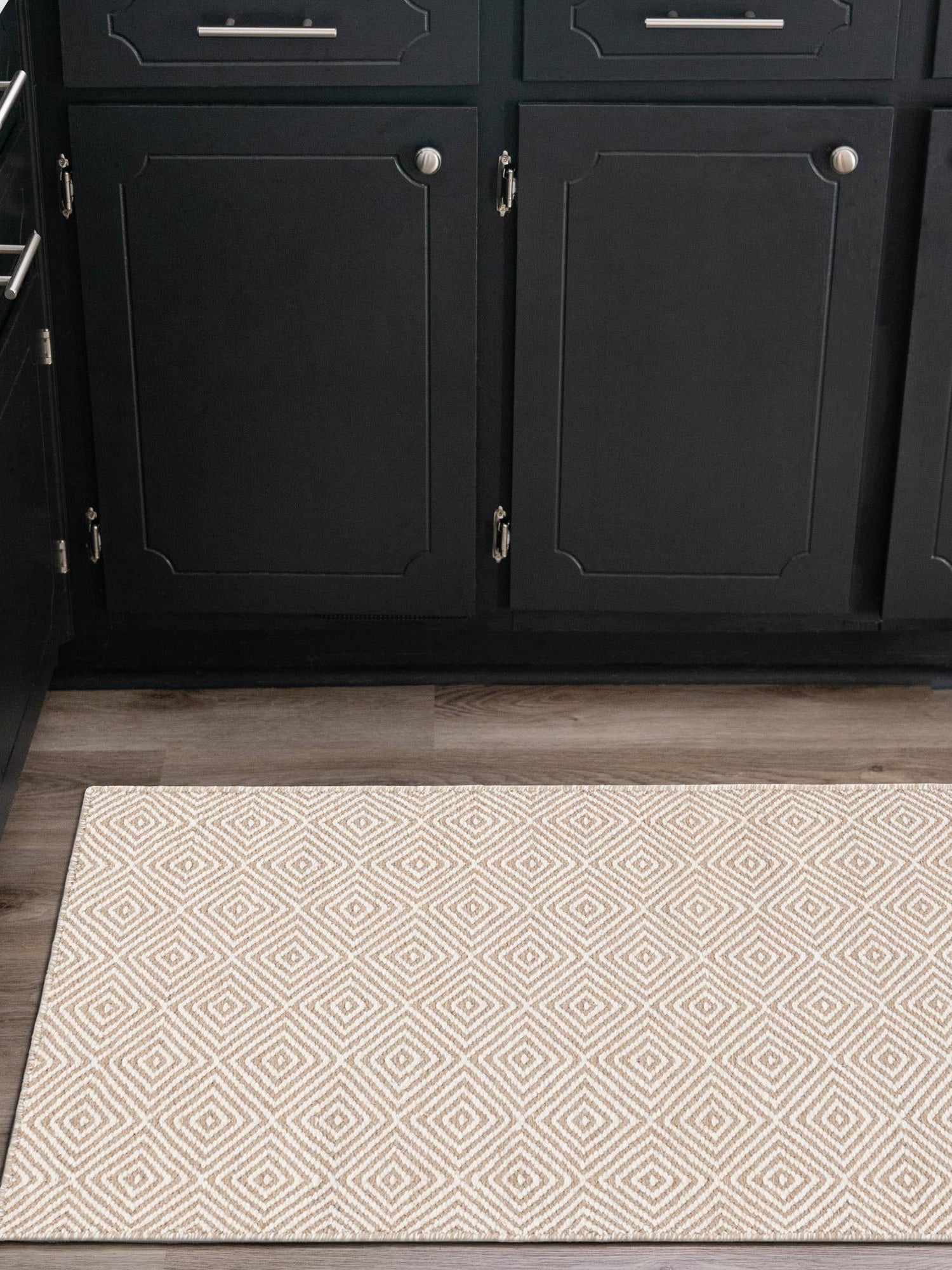 Beige 2' x 6' 1 Geo Trellis Flatweave Runner Area Rug 80% Wool & 20% Cotton Natural Geometric Carpet for Living, Office, Dining, Dorms for Sale at Rug Engine
