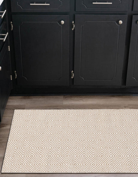 Beige 2' x 6' 1 Geo Trellis Flatweave Runner Area Rug 80% Wool & 20% Cotton Natural Geometric Carpet for Living, Office, Dining, Dorms for Sale at Rug Engine
